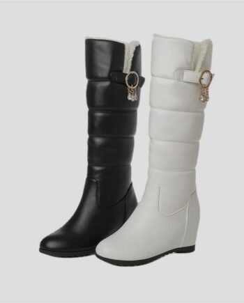 Round Toe Invisible Elevated Rhinestone Lamb Fur Hidden Height Snow Boots