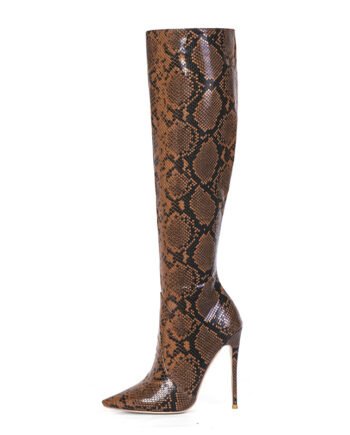 Spring And Autumn New Stiletto Heel High Heels Side Zipper Snake Pattern High-top Boots