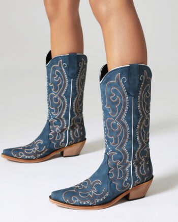 Embroidery Thread High Cylinder Western Denim Autumn And Winter Women's Boots