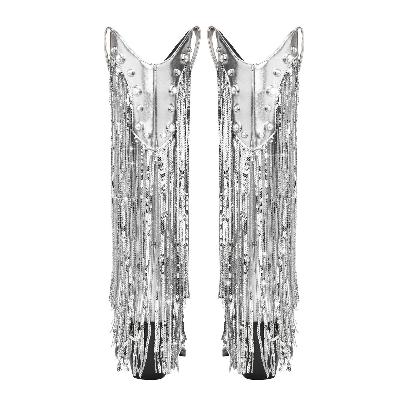 Sequin Tassel Pointed Sleeve High Leg Boot