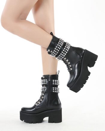 Gothic Style Fashion Rivet Mid-calf Boots For Women