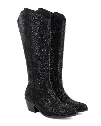 Shiny Rhinestone Ornament Large Size Thick Heel Women's Pointed-toe Boots