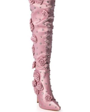 Silk Cloth Rivet Rose Over-the-knee Boots