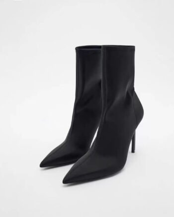 Women's Black High Elastic Pointed Stiletto Heel Ankle Boots