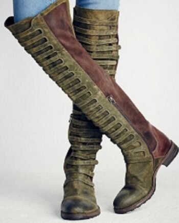 Frosted Color Matching Side Zipper Low Square Heel Women's Plus Size Boots