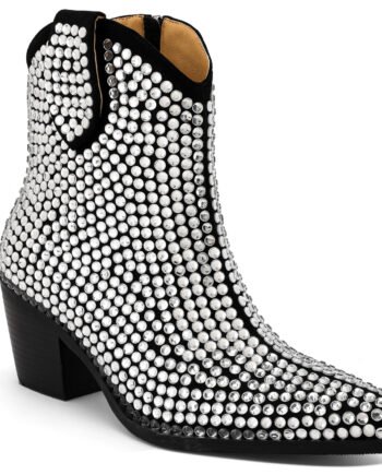 New Pointed High Heel Chunky Heel Rhinestone Side Zipper Fashion Short Boots